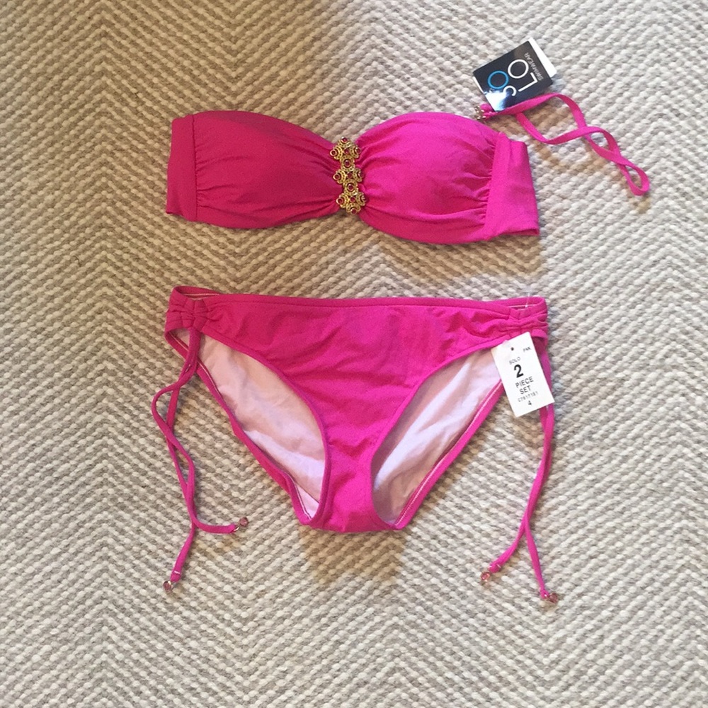 Pink strapless swimsuit set